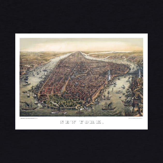 Antique map of New York City with Manhattan and the Brooklyn Bridge by MasterpieceCafe